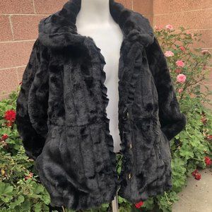 Jessica London Black Faux Fur Coat Buttons Pockets Size 14W Holiday Winter Xmas